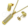 Juego de Arete y Dije de Adulto 10.342.0093 Oro Laminado, con Blanca Micro Pave, Pulido, Tono Dorado