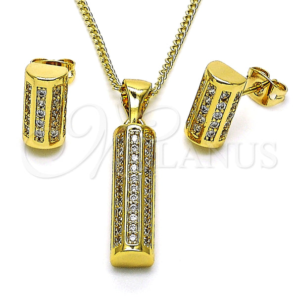 Juego de Arete y Dije de Adulto 10.342.0093 Oro Laminado, con Blanca Micro Pave, Pulido, Tono Dorado