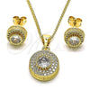Juego de Arete y Dije de Adulto 10.342.0095 Oro Laminado, Diseño de Sol, con Blanca Zirconia Cubica and Blanca Micro Pave, Pulido, Tono Dorado