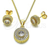 Juego de Arete y Dije de Adulto 10.342.0095 Oro Laminado, Diseño de Sol, con Blanca Zirconia Cubica and Blanca Micro Pave, Pulido, Tono Dorado