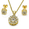 Juego de Arete y Dije de Adulto 10.342.0096 Oro Laminado, Diseño de Sol y Flor, con Blanca Zirconia Cubica, Pulido, Tono Dorado
