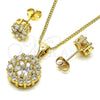 Juego de Arete y Dije de Adulto 10.342.0096 Oro Laminado, Diseño de Sol y Flor, con Blanca Zirconia Cubica, Pulido, Tono Dorado