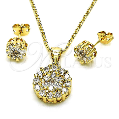 Juego de Arete y Dije de Adulto 10.342.0096 Oro Laminado, Diseño de Sol y Flor, con Blanca Zirconia Cubica, Pulido, Tono Dorado