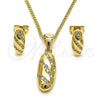 Juego de Arete y Dije de Adulto 10.342.0099 Oro Laminado, con Blanca Micro Pave, Pulido, Tono Dorado