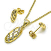 Juego de Arete y Dije de Adulto 10.342.0099 Oro Laminado, con Blanca Micro Pave, Pulido, Tono Dorado
