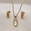 Juego de Arete y Dije de Adulto 10.342.0099 Oro Laminado, con Blanca Micro Pave, Pulido, Tono Dorado