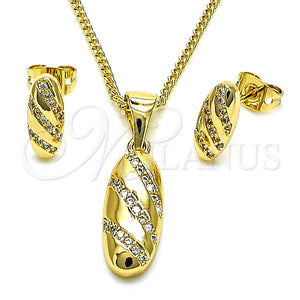 Juego de Arete y Dije de Adulto 10.342.0099 Oro Laminado, con Blanca Micro Pave, Pulido, Tono Dorado
