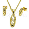 Juego de Arete y Dije de Adulto 10.342.0099 Oro Laminado, con Blanca Micro Pave, Pulido, Tono Dorado