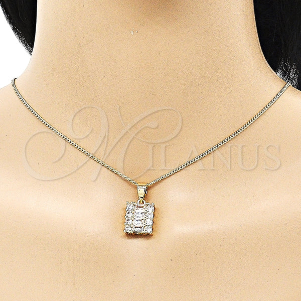 Juego de Arete y Dije de Adulto 10.342.0100 Oro Laminado, Diseño de Baguette y Cluster, Pulido, Tono Dorado