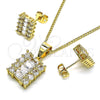 Juego de Arete y Dije de Adulto 10.342.0100 Oro Laminado, Diseño de Baguette y Cluster, Pulido, Tono Dorado