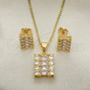 Juego de Arete y Dije de Adulto 10.342.0100 Oro Laminado, Diseño de Baguette y Cluster, Pulido, Tono Dorado