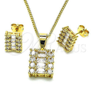Juego de Arete y Dije de Adulto 10.342.0100 Oro Laminado, Diseño de Baguette y Cluster, Pulido, Tono Dorado