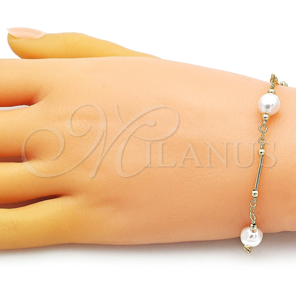 Pulsera Elegante 03.386.0022.07 Oro Laminado, Diseño de Bola y Amor, con Marfil Perla, Pulido, Tono Dorado (08 MM Thickness, 8 Inches Length)