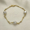 Pulsera Elegante 03.386.0022.07 Oro Laminado, Diseño de Bola y Amor, con Marfil Perla, Pulido, Tono Dorado (08 MM Thickness, 8 Inches Length)