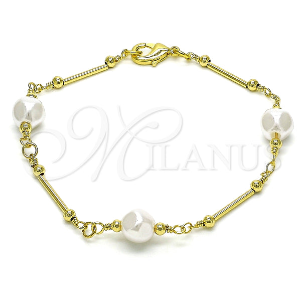 Pulsera Elegante 03.386.0022.07 Oro Laminado, Diseño de Bola y Amor, con Marfil Perla, Pulido, Tono Dorado (08 MM Thickness, 8 Inches Length)