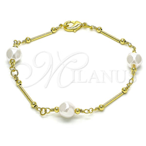 Pulsera Elegante 03.386.0022.07 Oro Laminado, Diseño de Bola y Amor, con Marfil Perla, Pulido, Tono Dorado (08 MM Thickness, 8 Inches Length)