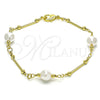 Pulsera Elegante 03.386.0022.07 Oro Laminado, Diseño de Bola y Amor, con Marfil Perla, Pulido, Tono Dorado (08 MM Thickness, 8 Inches Length)