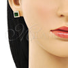 Arete Dormilona 02.210.0477.5 Oro Laminado, Diseño de Cluster, con Verde Zirconia Cubica and Blanca Micro Pave, Pulido, Tono Dorado