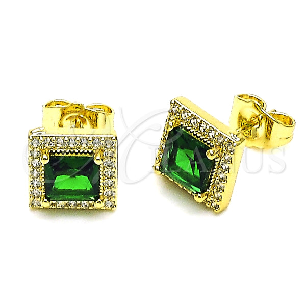 Arete Dormilona 02.210.0477.5 Oro Laminado, Diseño de Cluster, con Verde Zirconia Cubica and Blanca Micro Pave, Pulido, Tono Dorado
