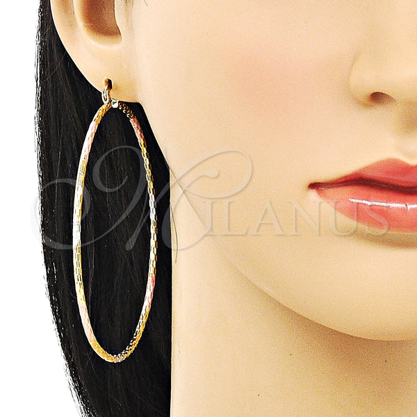 Argolla Extra Grande 02.168.0037.1.70 Oro Laminado, Diamantado, Tres Tonos