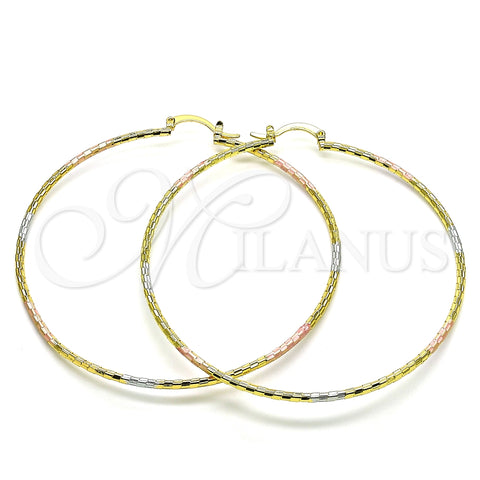 Argolla Extra Grande 02.168.0037.1.70 Oro Laminado, Diamantado, Tres Tonos