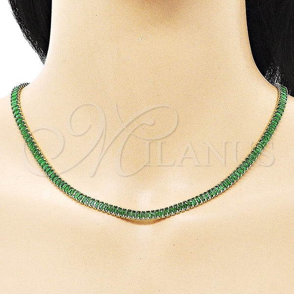 Gargantilla Elegante 04.130.0001.7.12 Oro Laminado, Diseño de Baguette, con Verde Zirconia Cubica, Pulido, Tono Dorado (05 MM Thickness, 12 Inches Length)