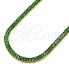 Gargantilla Elegante 04.130.0001.7.12 Oro Laminado, Diseño de Baguette, con Verde Zirconia Cubica, Pulido, Tono Dorado (05 MM Thickness, 12 Inches Length)