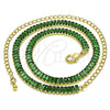 Gargantilla Elegante 04.130.0001.7.12 Oro Laminado, Diseño de Baguette, con Verde Zirconia Cubica, Pulido, Tono Dorado (05 MM Thickness, 12 Inches Length)