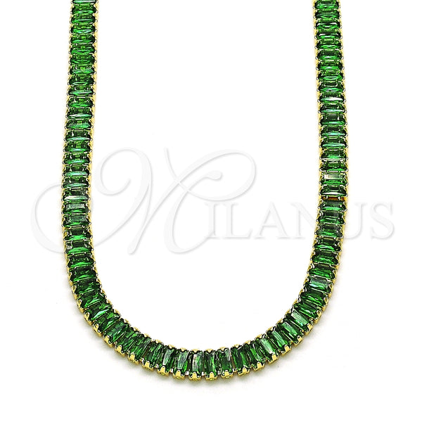 Gargantilla Elegante 04.130.0001.7.12 Oro Laminado, Diseño de Baguette, con Verde Zirconia Cubica, Pulido, Tono Dorado (05 MM Thickness, 12 Inches Length)