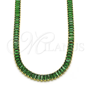 Gargantilla Elegante 04.130.0001.7.12 Oro Laminado, Diseño de Baguette, con Verde Zirconia Cubica, Pulido, Tono Dorado (05 MM Thickness, 12 Inches Length)
