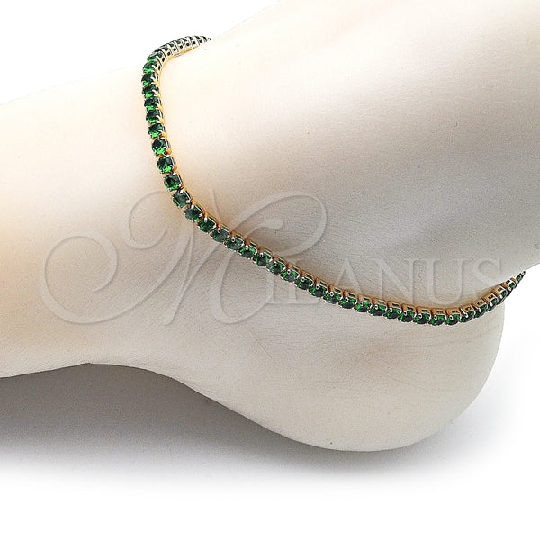 Tobillera Elegante 03.130.0009.8.10 Oro Laminado, Diseño de Cluster, con Verde Zirconia Cubica, Pulido, Tono Dorado (03 MM Thickness, 10 Inches Length)