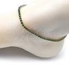 Tobillera Elegante 03.130.0009.8.10 Oro Laminado, Diseño de Cluster, con Verde Zirconia Cubica, Pulido, Tono Dorado (03 MM Thickness, 10 Inches Length)