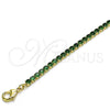 Tobillera Elegante 03.130.0009.8.10 Oro Laminado, Diseño de Cluster, con Verde Zirconia Cubica, Pulido, Tono Dorado (03 MM Thickness, 10 Inches Length)