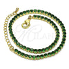 Tobillera Elegante 03.130.0009.8.10 Oro Laminado, Diseño de Cluster, con Verde Zirconia Cubica, Pulido, Tono Dorado (03 MM Thickness, 10 Inches Length)