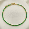 Tobillera Elegante 03.130.0009.8.10 Oro Laminado, Diseño de Cluster, con Verde Zirconia Cubica, Pulido, Tono Dorado (03 MM Thickness, 10 Inches Length)