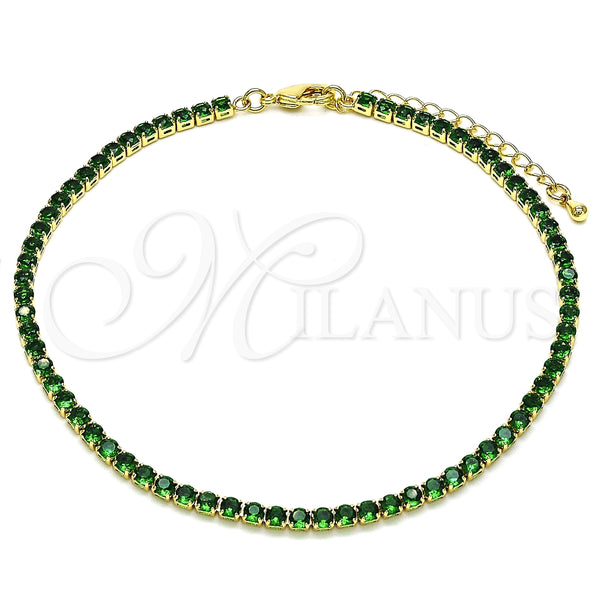 Tobillera Elegante 03.130.0009.8.10 Oro Laminado, Diseño de Cluster, con Verde Zirconia Cubica, Pulido, Tono Dorado (03 MM Thickness, 10 Inches Length)