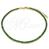 Tobillera Elegante 03.130.0009.8.10 Oro Laminado, Diseño de Cluster, con Verde Zirconia Cubica, Pulido, Tono Dorado (03 MM Thickness, 10 Inches Length)