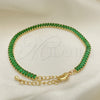 Pulsera Tennis 03.130.0008.7.07 Oro Laminado, Diseño de Baguette, con Verde Zirconia Cubica, Pulido, Tono Dorado (05 MM Thickness, 7 Inches Length)