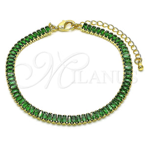 Pulsera Tennis 03.130.0008.7.07 Oro Laminado, Diseño de Baguette, con Verde Zirconia Cubica, Pulido, Tono Dorado (05 MM Thickness, 7 Inches Length)