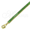 Tobillera Elegante 03.130.0008.7.10 Oro Laminado, Diseño de Baguette, con Verde Zirconia Cubica, Pulido, Tono Dorado (05 MM Thickness, 10 Inches Length)