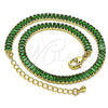 Tobillera Elegante 03.130.0008.7.10 Oro Laminado, Diseño de Baguette, con Verde Zirconia Cubica, Pulido, Tono Dorado (05 MM Thickness, 10 Inches Length)