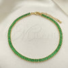 Tobillera Elegante 03.130.0008.7.10 Oro Laminado, Diseño de Baguette, con Verde Zirconia Cubica, Pulido, Tono Dorado (05 MM Thickness, 10 Inches Length)