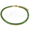 Tobillera Elegante 03.130.0008.7.10 Oro Laminado, Diseño de Baguette, con Verde Zirconia Cubica, Pulido, Tono Dorado (05 MM Thickness, 10 Inches Length)