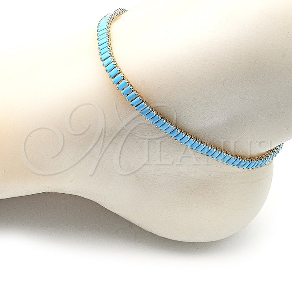 Tobillera Elegante 03.130.0008.6.10 Oro Laminado, Diseño de Baguette, con Turquoise Zirconia Cubica, Pulido, Tono Dorado (05 MM Thickness, 10 Inches Length)