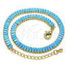 Tobillera Elegante 03.130.0008.6.10 Oro Laminado, Diseño de Baguette, con Turquoise Zirconia Cubica, Pulido, Tono Dorado (05 MM Thickness, 10 Inches Length)