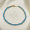 Tobillera Elegante 03.130.0008.6.10 Oro Laminado, Diseño de Baguette, con Turquoise Zirconia Cubica, Pulido, Tono Dorado (05 MM Thickness, 10 Inches Length)