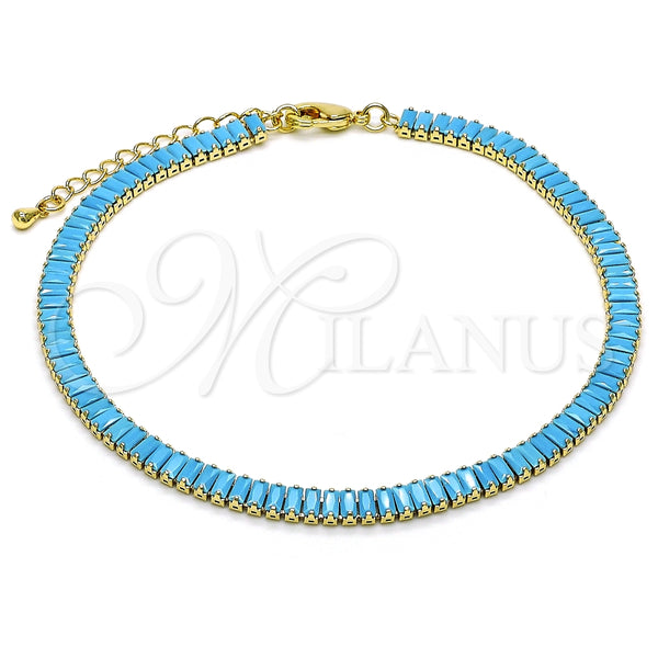 Tobillera Elegante 03.130.0008.6.10 Oro Laminado, Diseño de Baguette, con Turquoise Zirconia Cubica, Pulido, Tono Dorado (05 MM Thickness, 10 Inches Length)
