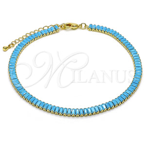 Tobillera Elegante 03.130.0008.6.10 Oro Laminado, Diseño de Baguette, con Turquoise Zirconia Cubica, Pulido, Tono Dorado (05 MM Thickness, 10 Inches Length)