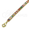 Tobillera Elegante 03.130.0008.4.10 Oro Laminado, Diseño de Baguette, con Multicolor Zirconia Cubica, Pulido, Tono Dorado (05 MM Thickness, 10 Inches Length)