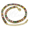 Tobillera Elegante 03.130.0008.4.10 Oro Laminado, Diseño de Baguette, con Multicolor Zirconia Cubica, Pulido, Tono Dorado (05 MM Thickness, 10 Inches Length)